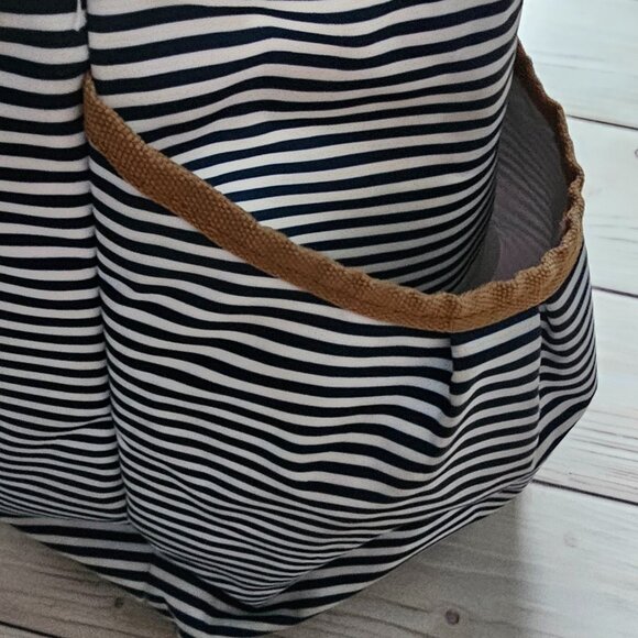 Little Wonders Navy White Stripe Diaper Bag + Tan Accents - Excellent Condition! - Picture 5 of 13
